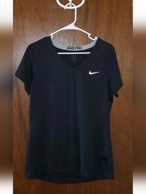 Nike Pro Black V-Neck Short Sleeve T Shirt Sz Xl